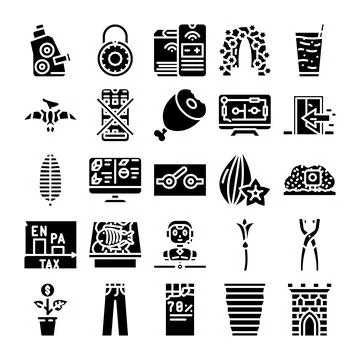 Diverse vector glyph icons collection for global themes Stock Illustration