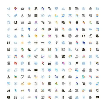 Diverse vector icon collection depicting abstract concepts Stock Illustration