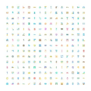 Diverse vector icon collection displaying everyday objects and abstract con.. Stock Illustration