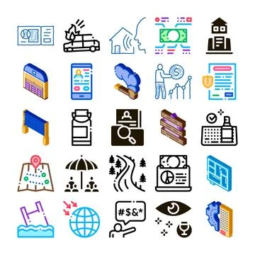 Diverse vector icon collection illustrating various real estate concepts Stock Illustration
