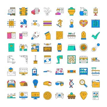 Diverse vector icon collection illustrating modern life concepts Stock Illustration