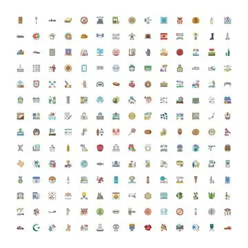 Diverse vector icon collection illustrating various abstract concepts Stock Illustration