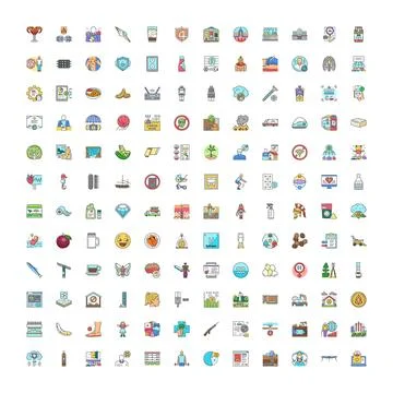 Diverse vector icon set illustrating various concepts and objects 库存插图