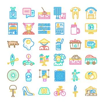 Diverse vector iconography representing technology, nature, and daily activ.. Stock Illustration