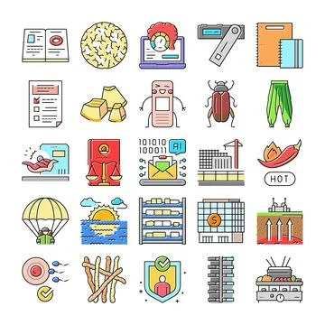 Diverse vector icons collection illustrating various concepts Stock Illustration