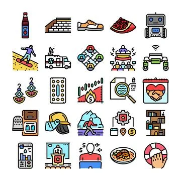 Diverse vector icons representing business technology lifestyle concepts Stock Illustration