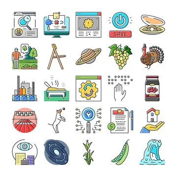 Diverse vector icons representing web, nature, food, and industrial concepts イラスト素材