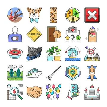 Diverse vector icons set illustrating business, nature, and security concepts Illustrazione stock
