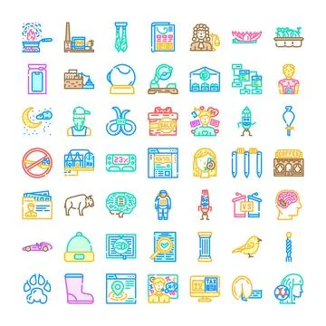 Diverse vector line art icon set collection Stock Illustration