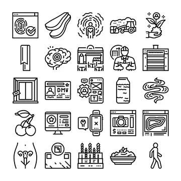 Diverse vector line icons collection covering concepts Stock Illustration