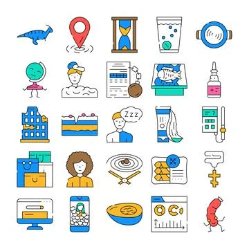 Diverse vector line icons covering various concepts Stock Illustration