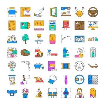 Diverse vector line icons representing various concepts and objects Stock Illustration