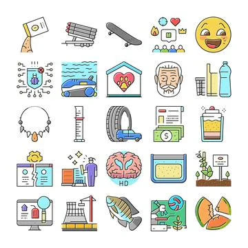 Diverse vector pictograms displaying education, science, technology, and li.. 스톡 일러스트