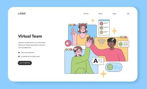 Diverse virtual team engaging through online platforms Illustrazione stock
