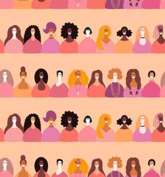 Diverse women seamless pattern Stock Illustration