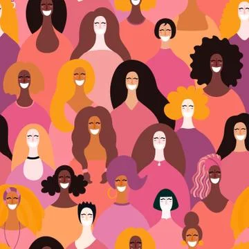 Diverse women seamless pattern Stock Illustration