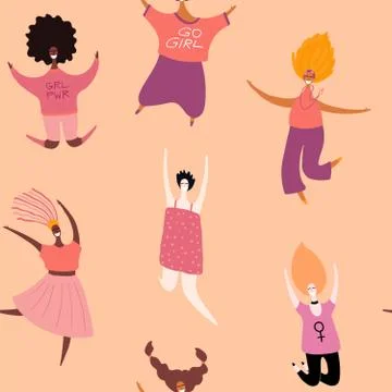 Diverse women seamless pattern Stock Illustration