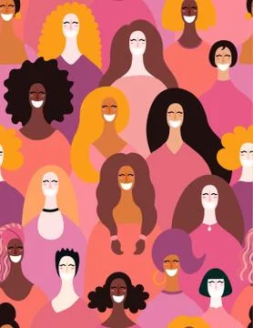 Diverse women seamless pattern Stock Illustration