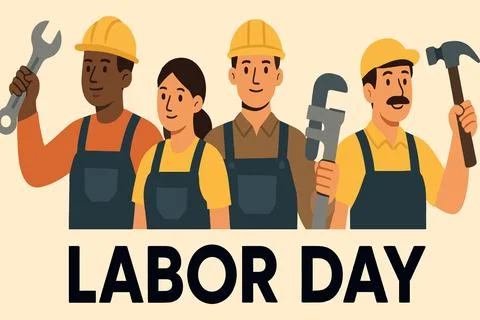 Diverse workers celebrating labor day with tools Illustrazione stock