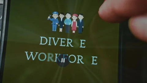 Diverse Workforce themed graphic presentation viewed on smartphone Stock Footage 289089419