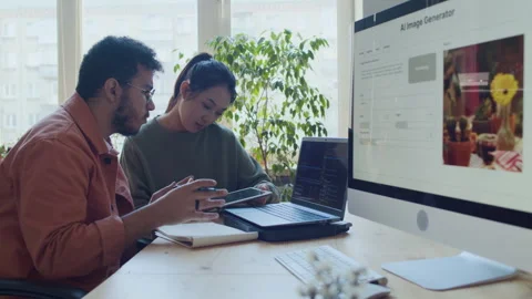 Diverse Young Programmers Working Together on AI Project at IT Startup Stock Footage 293121274