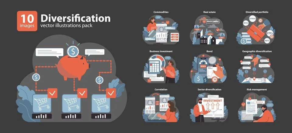 Diversification set. Flat vector illustration Stock Illustration