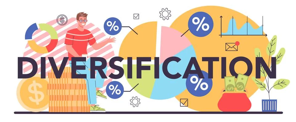 Diversification typographic header. Risk management strategy, process Stock Illustration