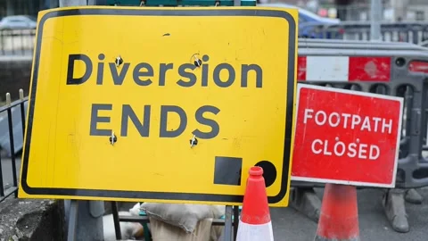 Diversion ends footpath closed warning sign leeds uk Stock Footage 130848694