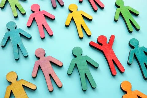 Diversity and equity concept. Multi-colored figurines of people. Stock Photos