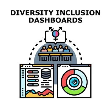 Diversity and inclusion dashboards analyzing employee metrics Illustrazione stock