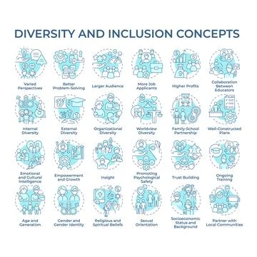 Diversity and inclusion soft blue concept icons Stock Illustration