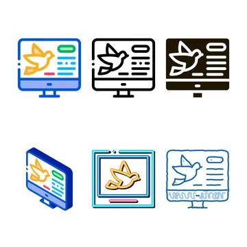 Diversity bird on computer screen icon thin line vector Stock Illustration