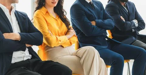 Diversity candidates siting while waiting for job interview. Intellectual. Stock Photos