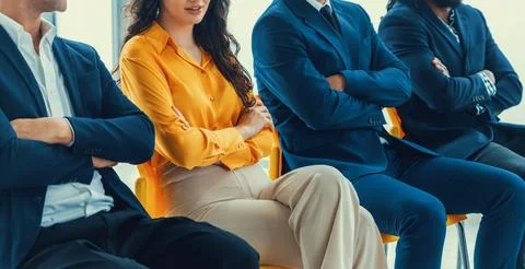 Diversity candidates siting while waiting for job interview. Intellectual. Stock Photos