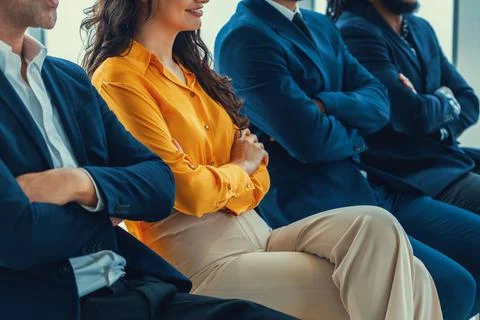 Diversity candidates siting while waiting for job interview. Intellectual. Stock Photos