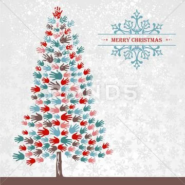 Diversity christmas pine tree hands Stock Illustration