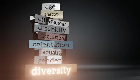 Diversity concept - block shapes and glow effect - 3D illustration Stock Illustration