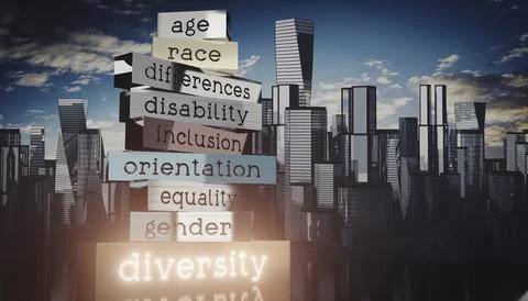 Diversity concept - block shapes and skyscrapers - 3D illustration Stock Illustration