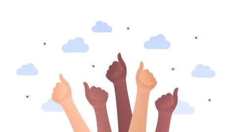Diversity cooperation concept. Human hands with thumbs up gesture. Illustrazione stock