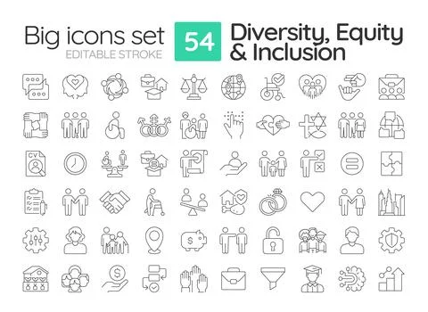 Diversity, equity and inclusion line icons set Stock Illustration
