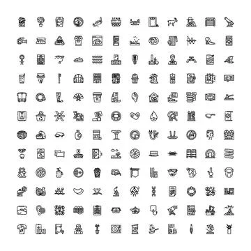 Diversity of everyday objects and abstract line icons Stock Illustration