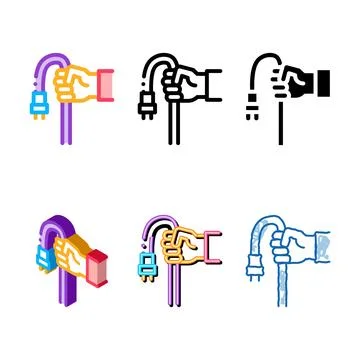 Diversity hand holding cable color icon vector Stock Illustration