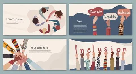 Diversity inclusion equality concept. Group of men and women. Template cover Stock Illustration