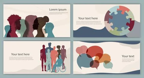 Diversity inclusion equality concept. Group of men and women. Template banner Stock Illustration