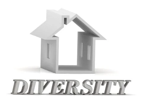 DIVERSITY- inscription of silver letters and white house on white background Stock Illustration