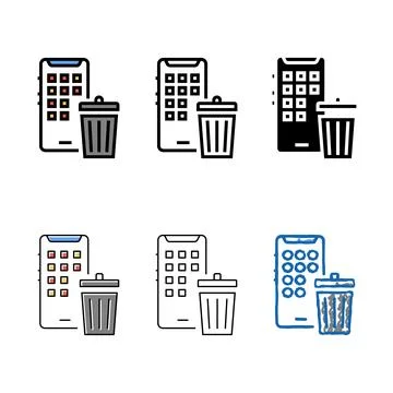 Diversity mobile phone trash bin color icon vector Stock Illustration