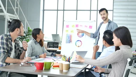 Diversity multi ethnic group brainstorming teams with business partner meeting a Video stock 156648333