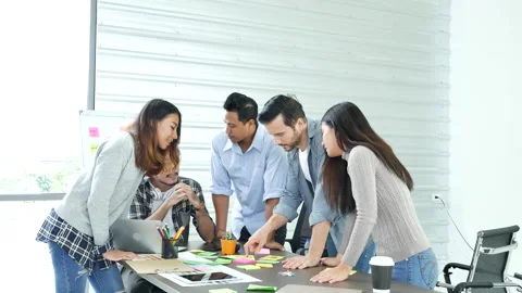 Diversity multi ethnic group brainstorming teams with business partner meeting a Видео 156648894