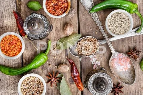 Diversity of oriental spices Stock Photos