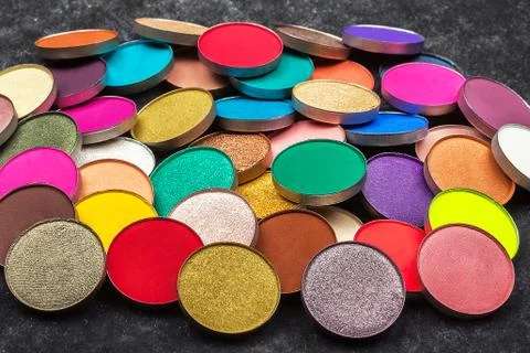 Diversity of round professional eyeshadows Stock Photos